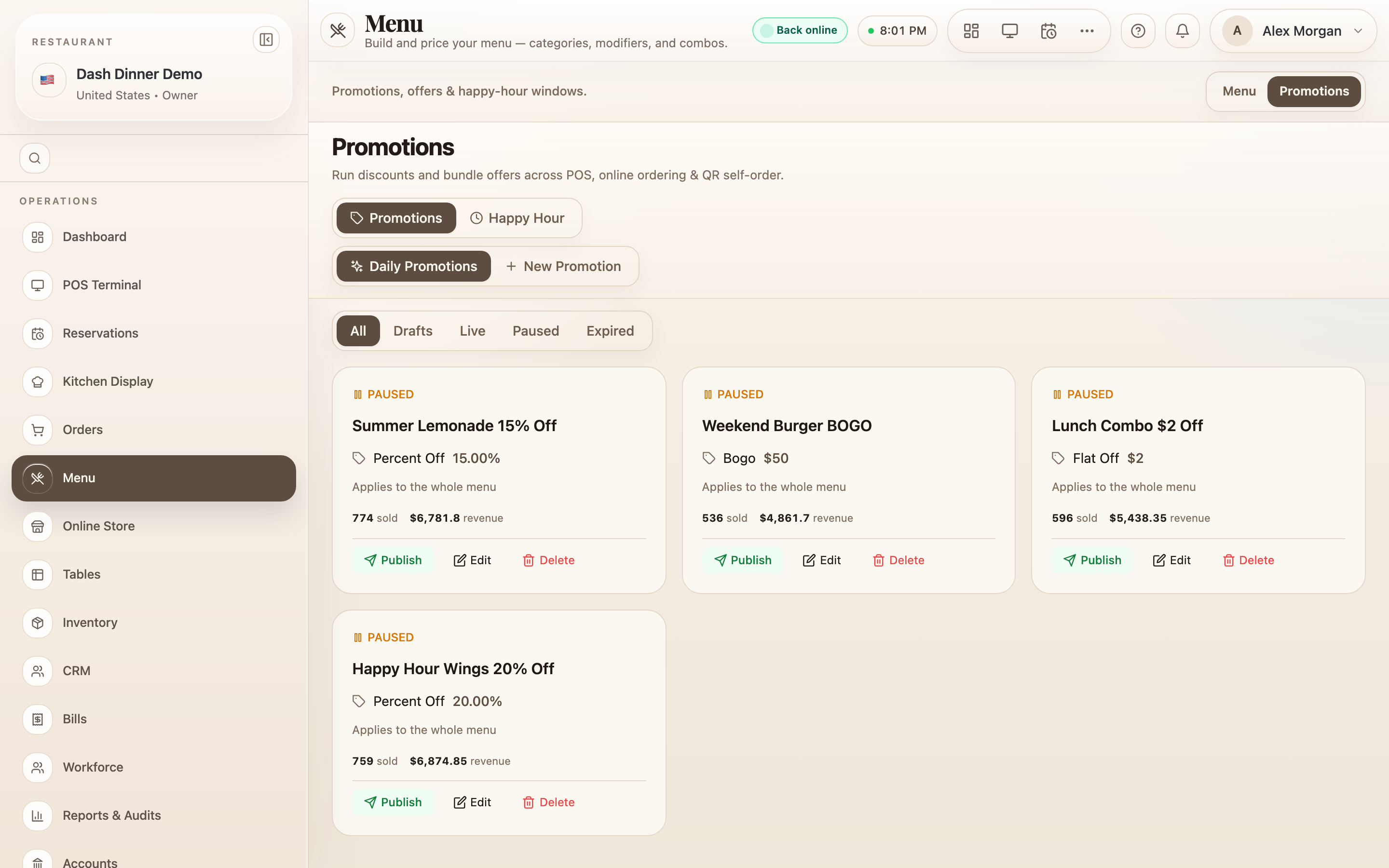 The Promotions page — the app's canonical Bone & Ink layout.
